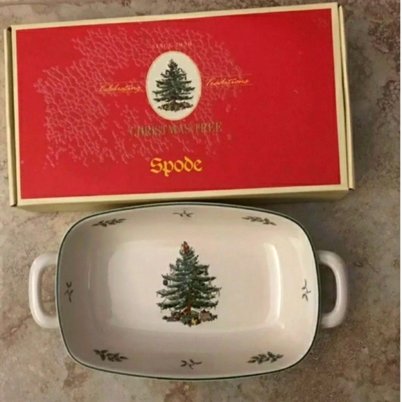 SPODE, England CHRISTMAS TREE Bread Basket 14"x7.75" NEW IN BOX - Picture 3 of 5